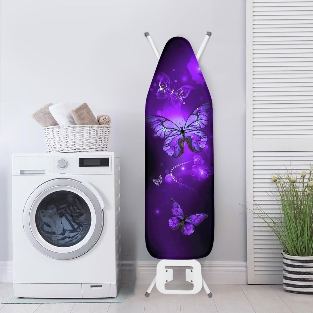 Poceacles Purple Butterfly Print Ironing Board Cover, Non-Slip, Heat-Resistant, Size S