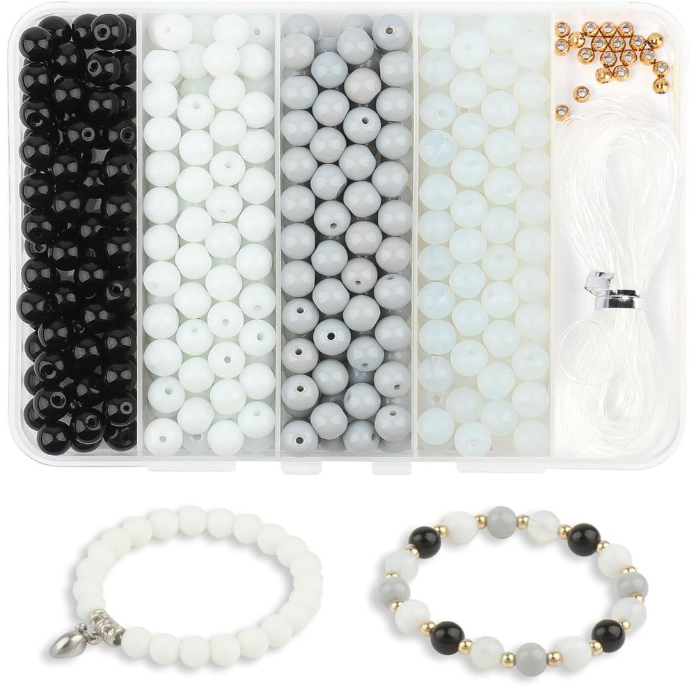 Xilitata 400-Piece 8 mm Round Glass Bead Set for Jewelry Making