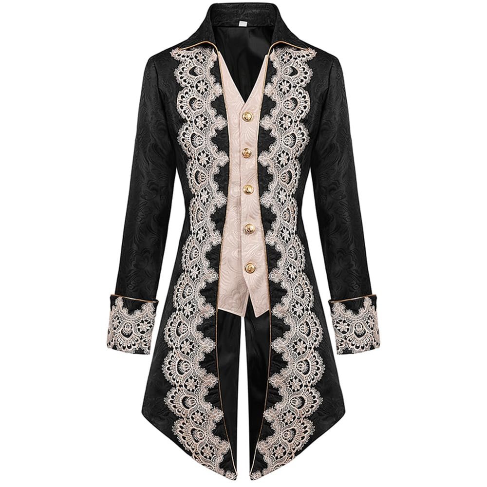 Odizli Men's Steampunk Victorian Tailcoat, Gothic Renaissance Costume, Black, 3XL