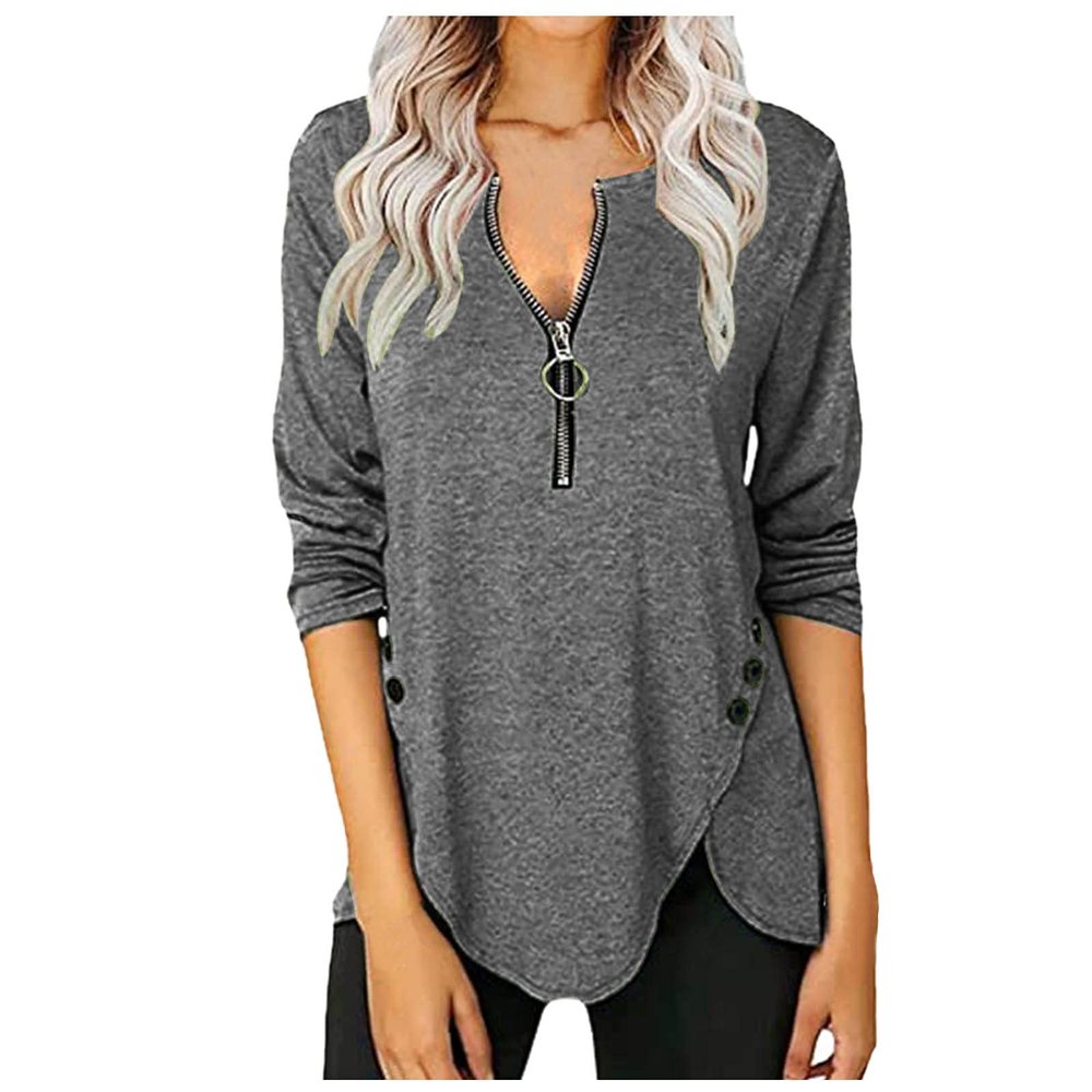 Women's Oversized V-Neck Floral-Print Long-Sleeve Top