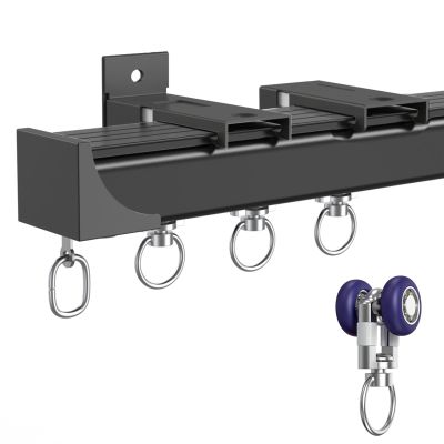 Wall-/Ceiling-Mounted Curtain Track, Room Divider Track, Heavy-Duty Cut-to-Length Aluminum Track, Straight (Black)