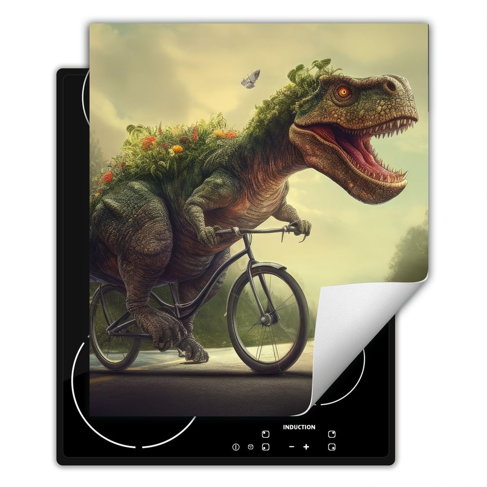 SMTDeco Induction Cooktop Cover, 45 x 52 cm, Dinosaur Bicycle Green
