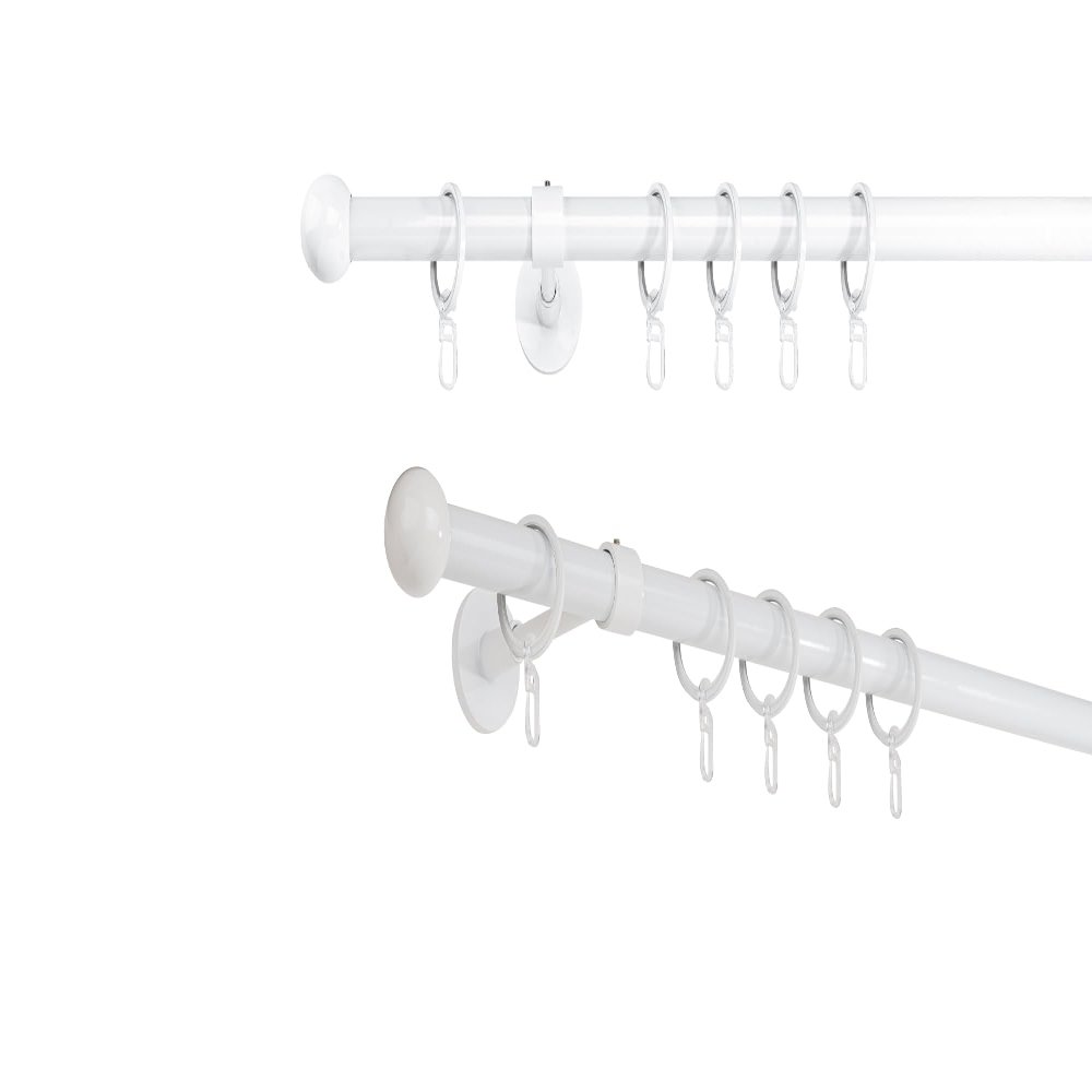 metablo Made-to-Measure Curtain Rod with Ball Finials, 20 mm, Single Track, 14 cm Wall Clearance, White, 330 cm