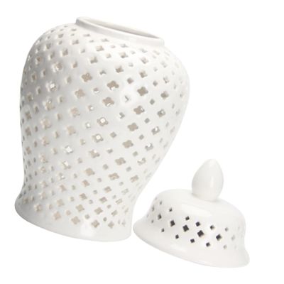 Hollow White Ceramic Vase, Chinese Ginger Jar