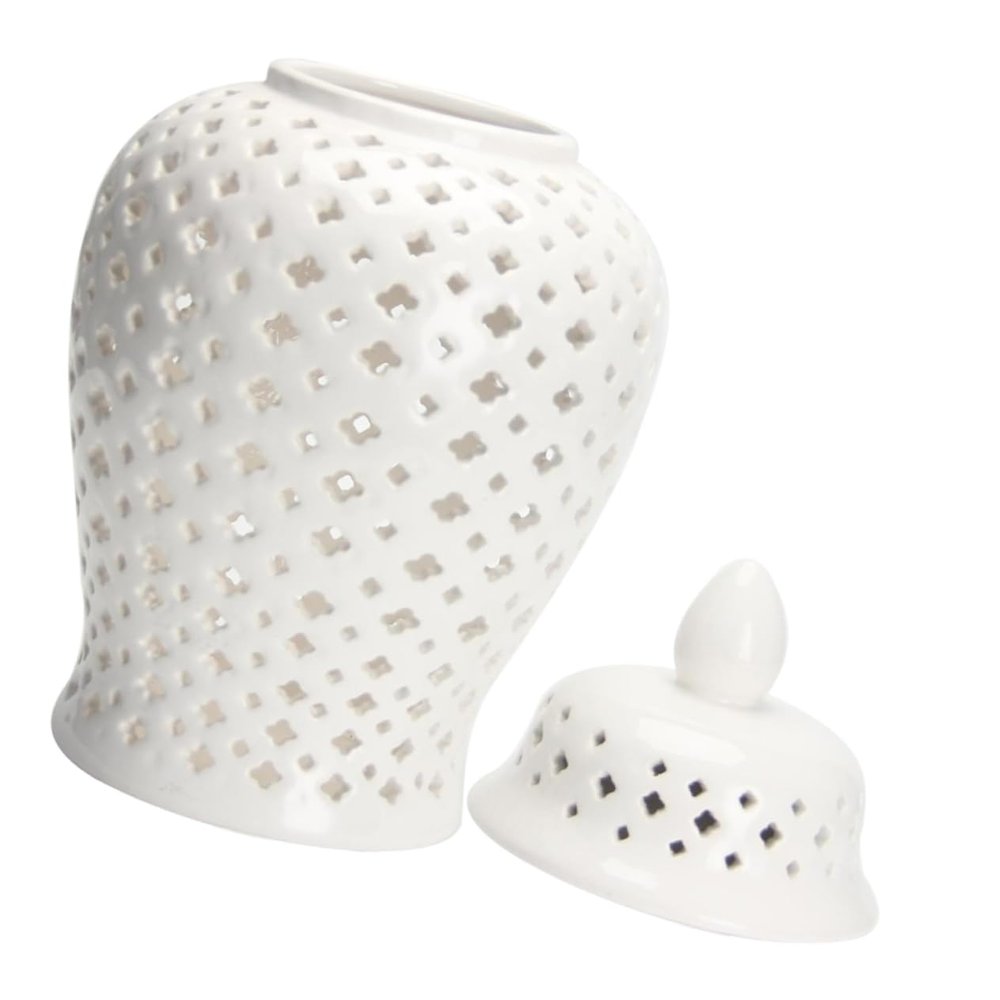 Hollow White Ceramic Vase, Chinese Ginger Jar