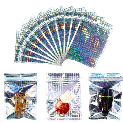 100 Resealable Holographic Zipper Bags, 10 x 15 cm, Reflective Stand-Up Bags for Jewelry, Samples and Candy