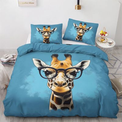 GEDAEUBA Giraffe Bedding Set 140x200 cm, 2-Piece Reversible Microfiber Set