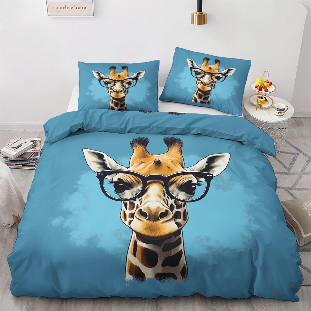 GEDAEUBA Giraffe Bedding Set 140x200 cm, 2-Piece Reversible Microfiber Set