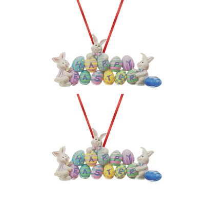 2-Pack White Acrylic Easter Hanging Ornaments, Happy Easter Eggs and Bunny