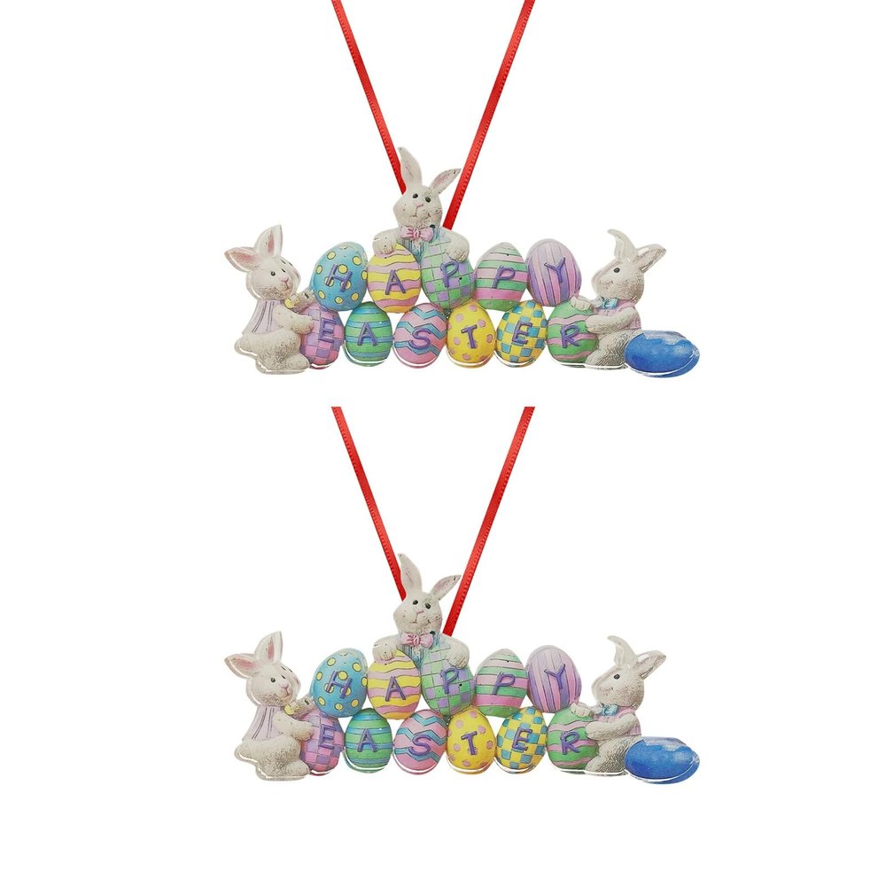 2-Pack White Acrylic Easter Hanging Ornaments, Happy Easter Eggs and Bunny