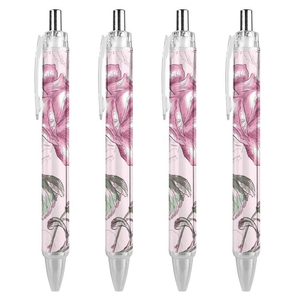Novaj Retractable Ballpoint Pens with Rose Pattern, 2-Pack