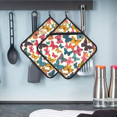 Heat-Resistant Butterfly Kitchen Potholders, Non-Slip Square Trivets with Hanging Loops, 8 x 8 in, 2-Pack