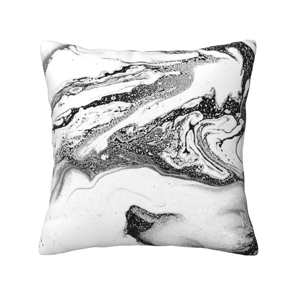 ESASAM Stylish Decorative Pillow Cover with Black-and-White Marble Print, Reversible Design, 100% Polyester