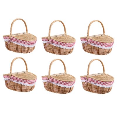 Oikabio 6 x Country-Style Picnic Basket with Lid and Liners for Picnics, Parties, and Barbecues