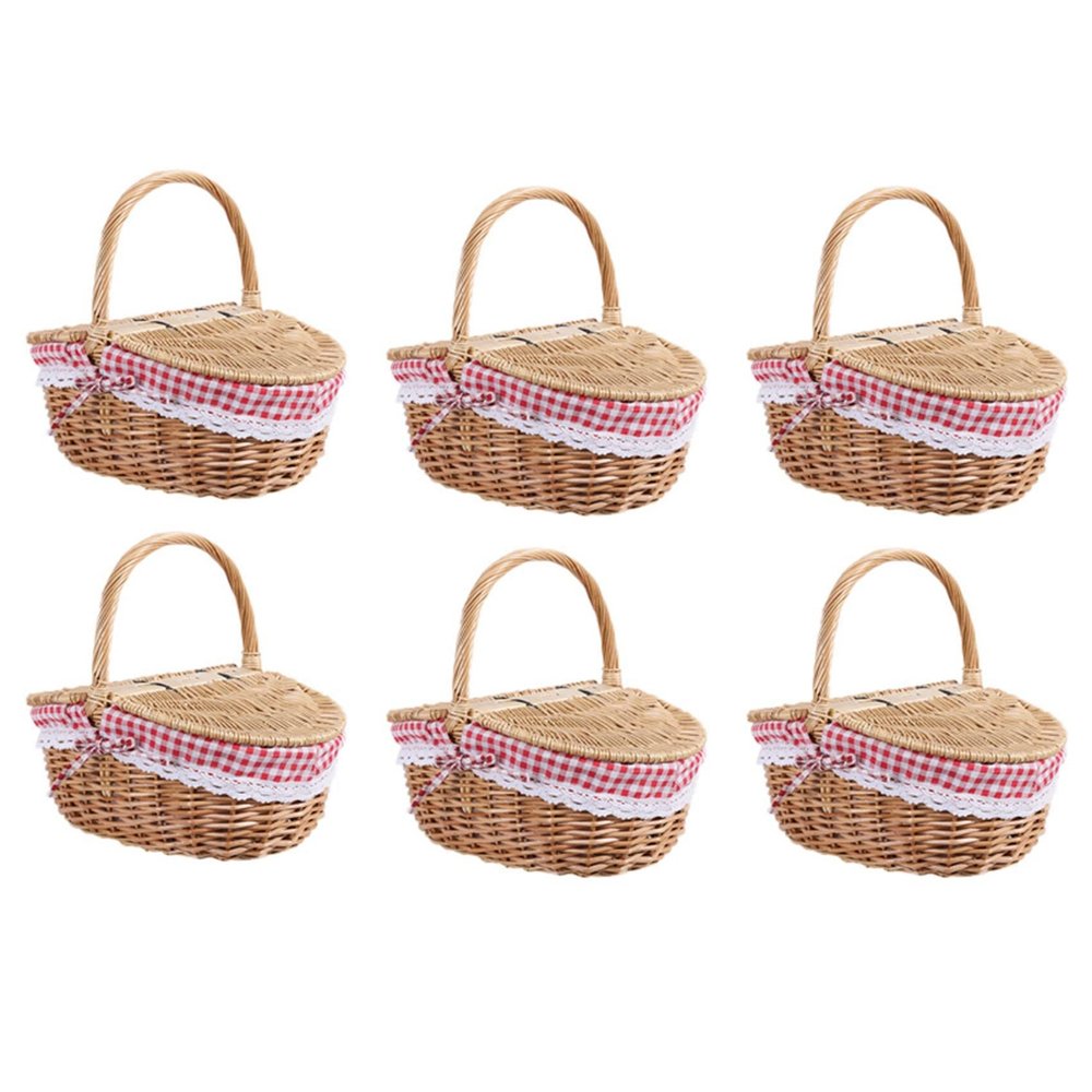 Oikabio 6 x Country-Style Picnic Basket with Lid and Liners for Picnics, Parties, and Barbecues