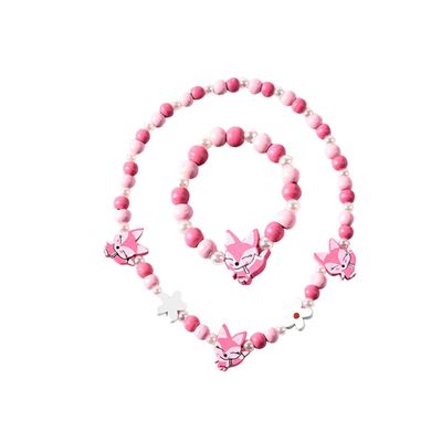 NAMOARLY Pink Animal-Shaped Wooden Bracelet and Necklace Set for Kids