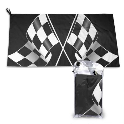 LAMAME Black-and-White Formula Checkered Flags Pattern Printed Portable Microfiber Bath Towel, Lightweight Beach Towel