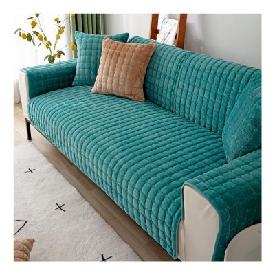 HonunG Couch Cover for 1/2/3/4-Seater and L-Shaped Sofas, Flannel Sofa Protector, Dark Green, 90 x 180 cm