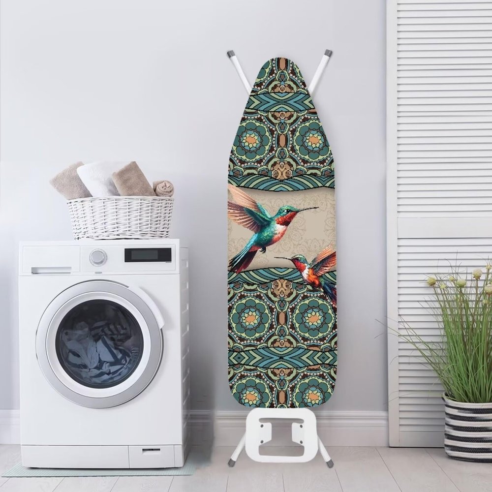 Poceacles Ironing Board Cover and Pad with Boho Mandala and Hummingbird Print, Thick Padding, Elastic Edge