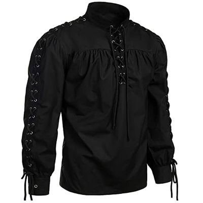 Beokeuioe Men's Pirate Shirt with Jabot Collar