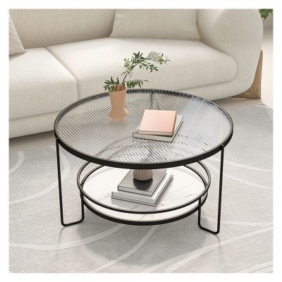 Modern Round Tempered-Glass Coffee Table with Storage Shelf