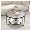 Modern Round Tempered-Glass Coffee Table with Storage Shelf view 1