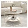 Modern Round Tempered-Glass Coffee Table with Storage Shelf view 3