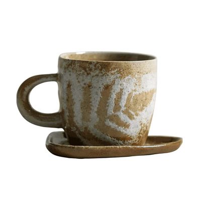 Handmade Brown Coffee Cup and Saucer Set, 250 ml