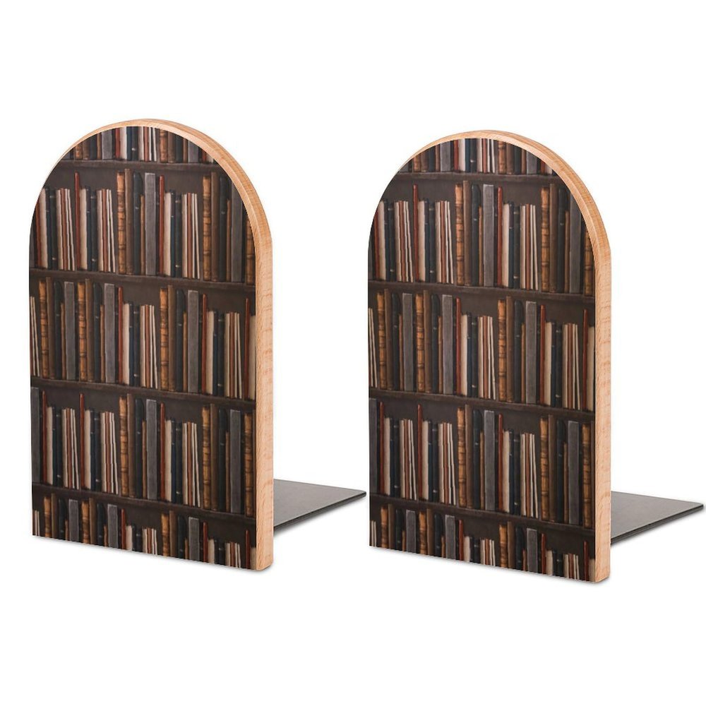 Quteprint Wooden Bookends, 2-Pack, Decorative Book Room Design