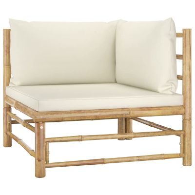 BAZZI Outdoor Garden Corner Sofa with Cream-White Bamboo Cushions