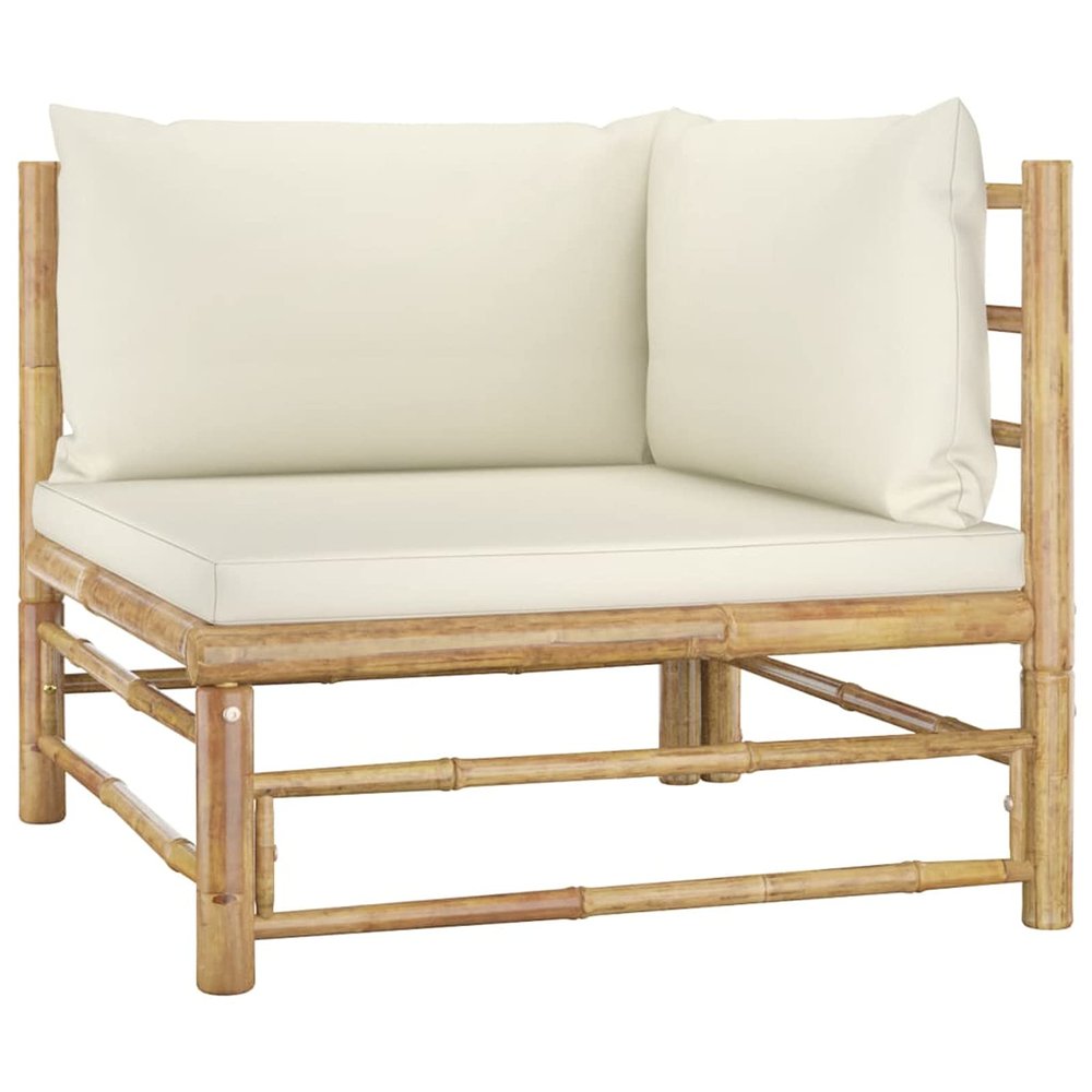 BAZZI Outdoor Garden Corner Sofa with Cream-White Bamboo Cushions