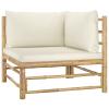 BAZZI Outdoor Garden Corner Sofa with Cream-White Bamboo Cushions view 1