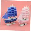 Blue Wooden Sailboat Model, Mediterranean Style, for Desk Decoration view 2