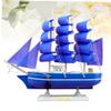 Blue Wooden Sailboat Model, Mediterranean Style, for Desk Decoration view 3