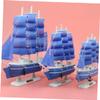 Blue Wooden Sailboat Model, Mediterranean Style, for Desk Decoration view 4