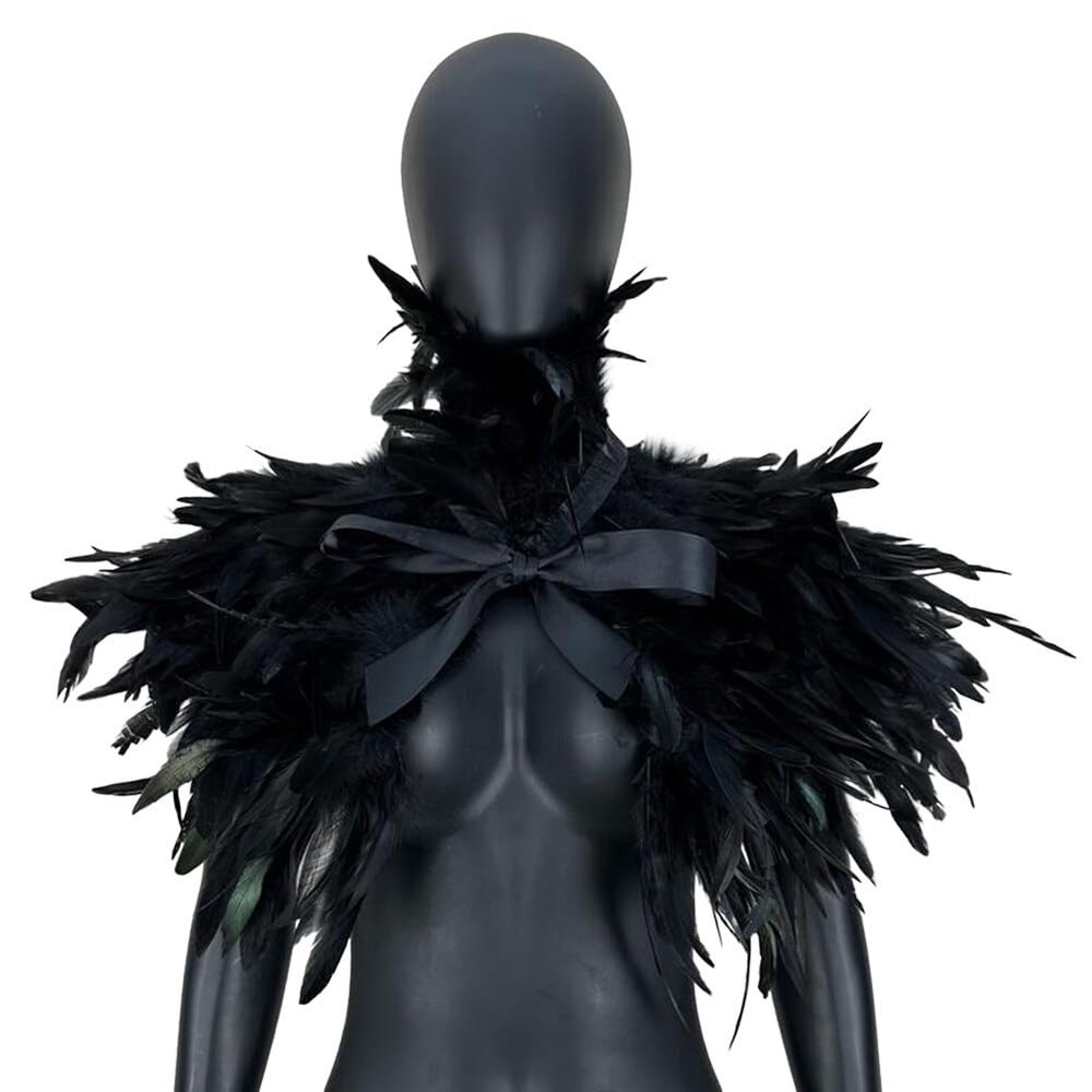 Katutude Gothic Feather Cape Scarf for Women, Black