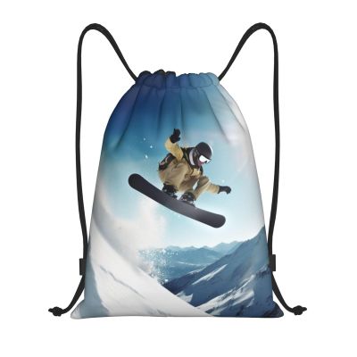 OrcoW Snowboard Print Drawstring Backpack, Waterproof, Black, S