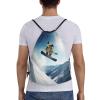OrcoW Snowboard Print Drawstring Backpack, Waterproof, Black, S view 2