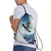 OrcoW Snowboard Print Drawstring Backpack, Waterproof, Black, S view 3