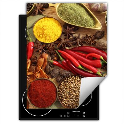SMTDeco Induction Cooktop Cover, Chili Herbs Red, 40 x 52 cm