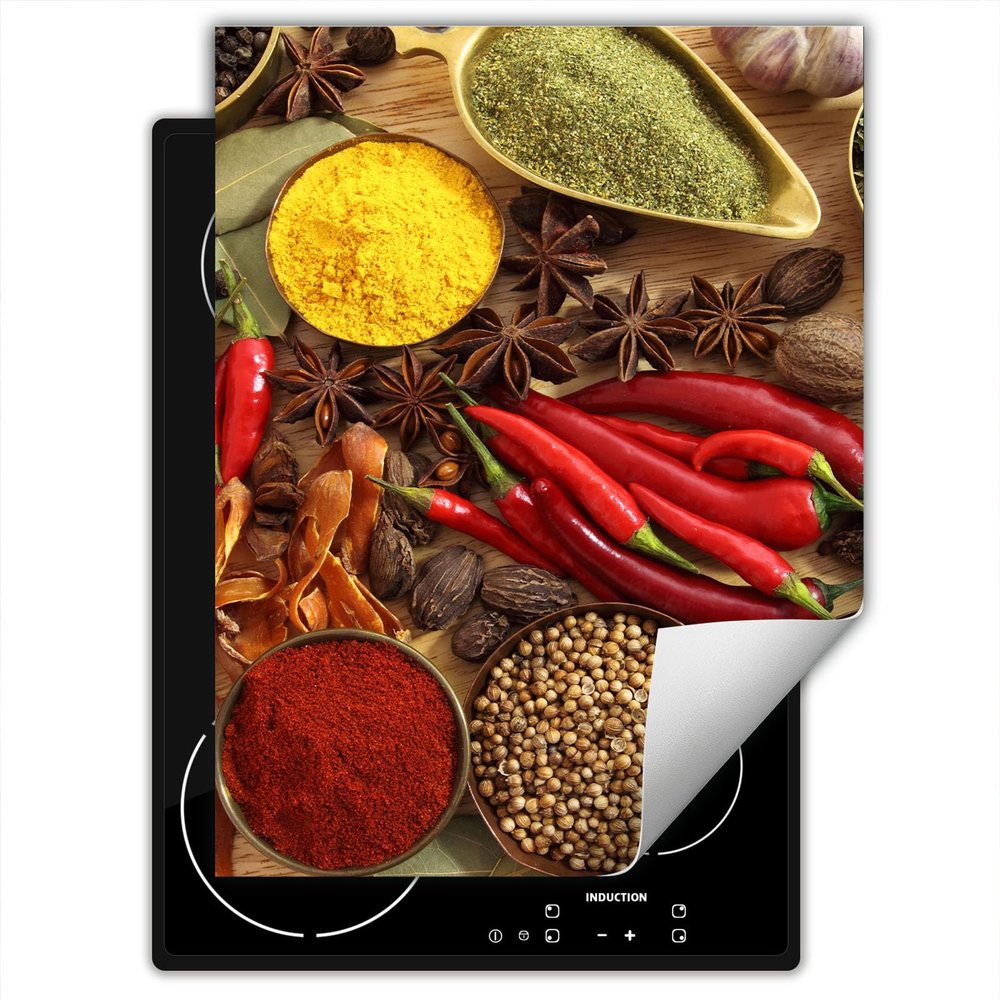 SMTDeco Induction Cooktop Cover, Chili Herbs Red, 40 x 52 cm