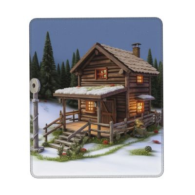Wooden Mouse Pad, Rustic Cabin Landscape, Non-Slip, Customizable Gaming Mouse Pad