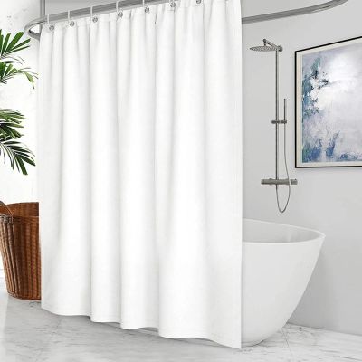 JIAMELUCK Pure White Fabric Shower Curtain, Waterproof Polyester, with Hooks, 130 x 200 cm