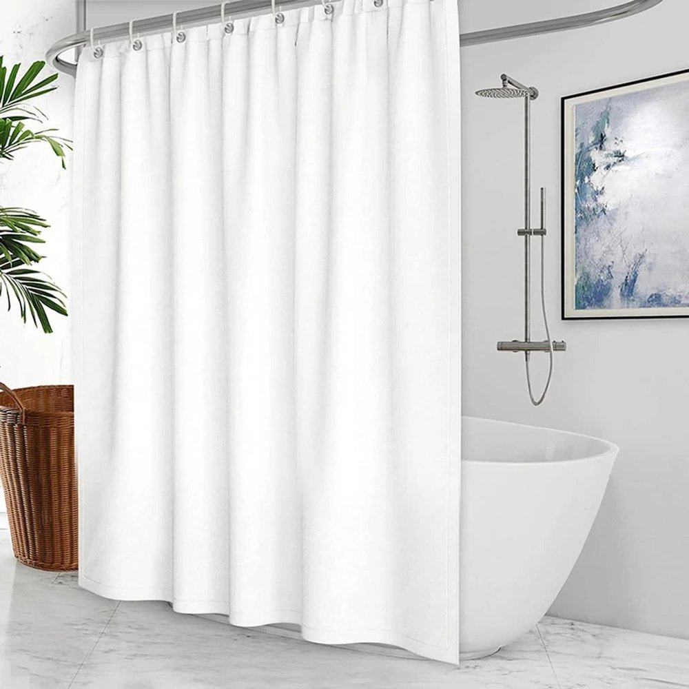 JIAMELUCK Pure White Fabric Shower Curtain, Waterproof Polyester, with Hooks, 130 x 200 cm