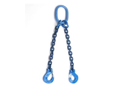 Joma-Tech 2-Leg Chain Sling, 1.5 m, Grade 10, 8 mm, Blue, with Shortening Claw