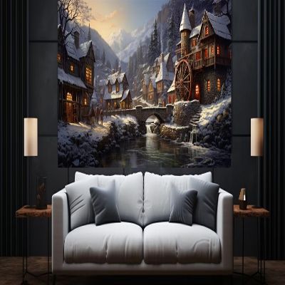 5D Diamond Painting Kit for Adults, Winter Village, 55 x 110 cm, D139