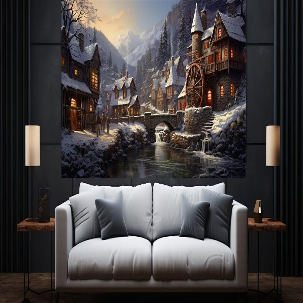 5D Diamond Painting Kit for Adults, Winter Village, 55 x 110 cm, D139