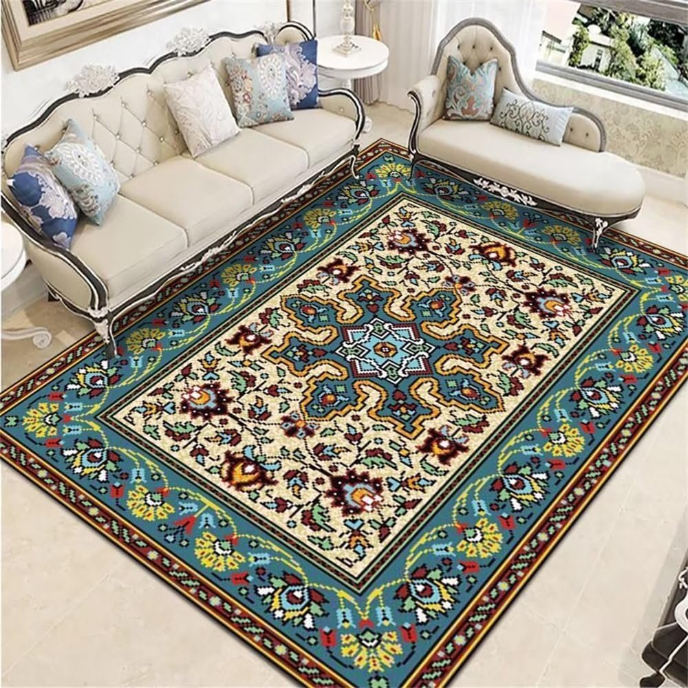 RUGMRZ Blue Floral Rectangular Area Rug, 50 x 80 cm