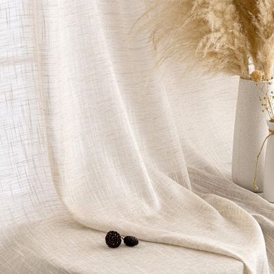 MIULEE Linen-Look Curtains with Grommets, 140 x 300 cm, White Rice, 2-Pack