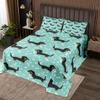 feelingyou Cartoon Dachshund Quilt Bedding Set, Beige, Bone and Paw Sketch Design, Soft Polyester Quilt Set for Girls and Teens view 1